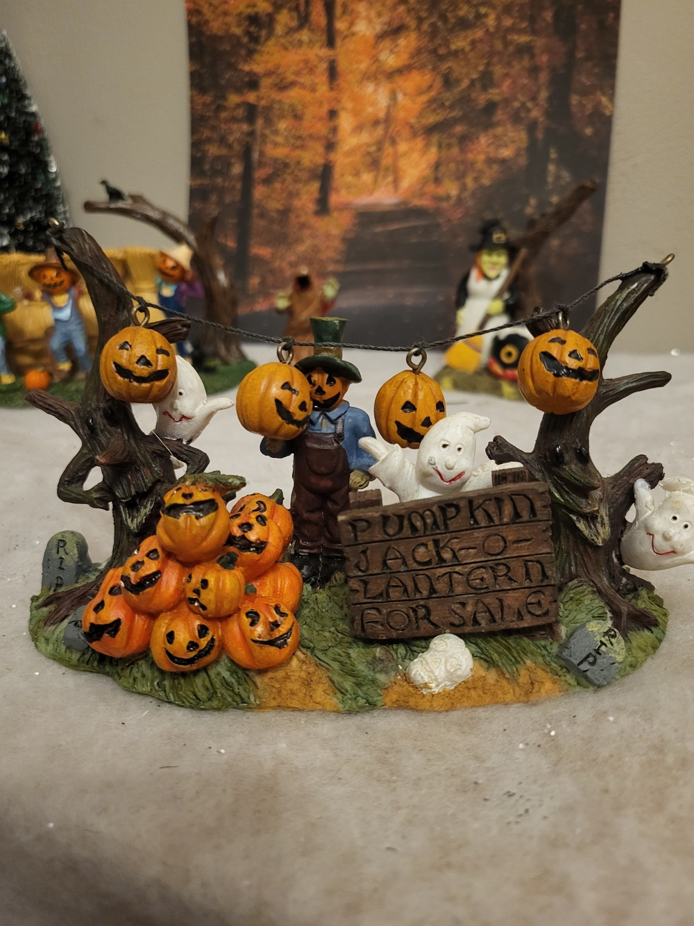 Vintage 2002 Spooky Hollow Halloween Village Pumpkin Jack-O-Lantern Stand – AsIs